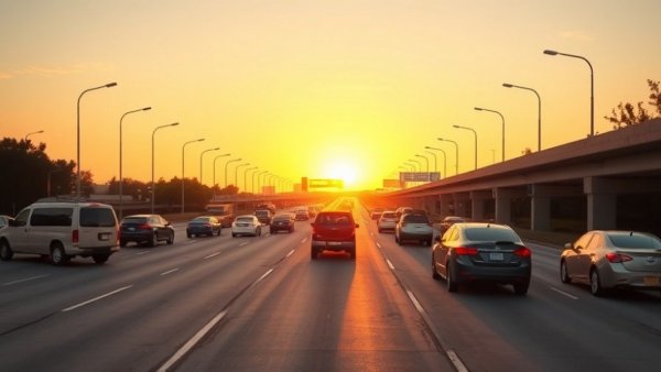 Katy Freeway traffic issues during sunrise commute.