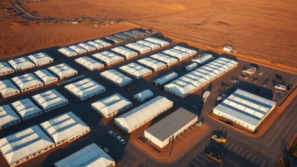 Aerial view of a Texas immigration facility in a desert landscape.