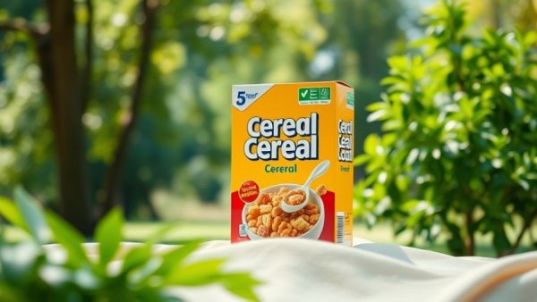 Healthy aging nutrition cereal box in natural setting.