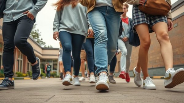 Students walking during Texas Education Agency protest, casual attire, sneakers.