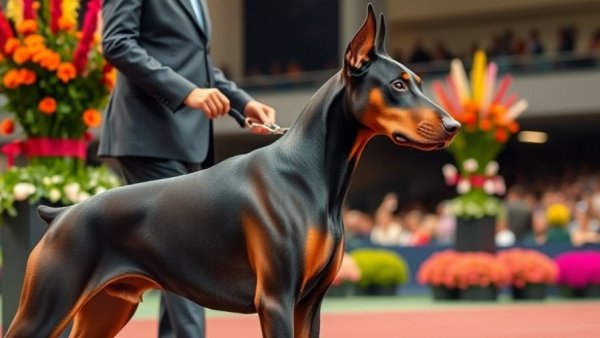 Doberman parading in Westminster Dog Show 2026 arena.