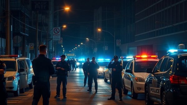 Houston crime news scene with officers during nighttime operation.