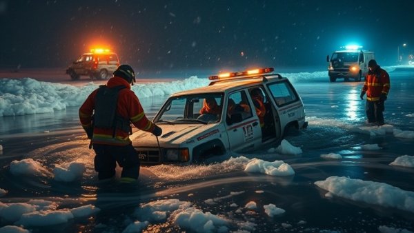 Houston News Today: Emergency rescue operation with submerged vehicle.