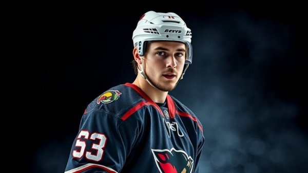 Dynamic trade graphic with hockey player, sports trade news.