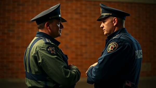 San Antonio news scene with police officers at night, urban setting.
