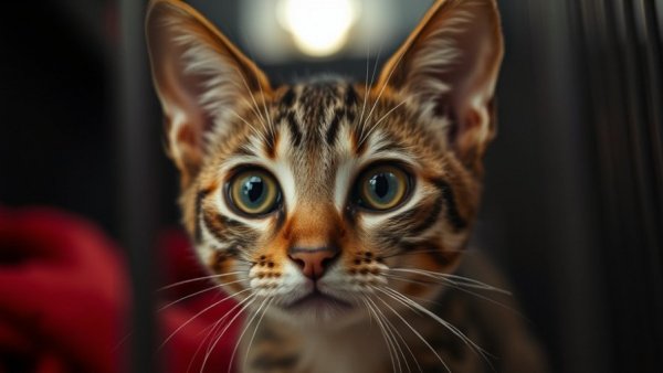 Curious tabby cat in cage, San Antonio news feature.