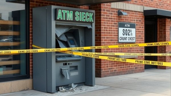 Dallas news: ATM crime scene with police tape, robbery suspect at large.