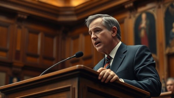 Politician addressing healthcare crisis in America during speech.