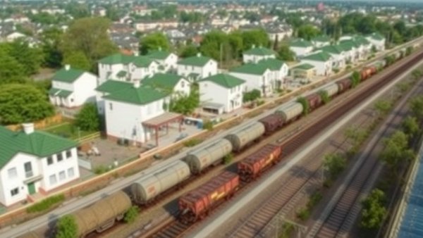 Aerial view of railway and residential houses near Houston.