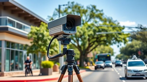 San Antonio traffic camera enforcement setup on street, daylight scene.