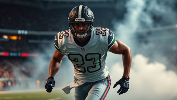 NFL Defensive Rookie of the Year: Player running onto field with focus.