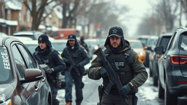 Immigration agents managing a tense operation in Minnesota street.
