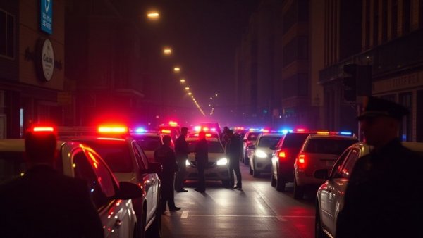 San Antonio news shooting: Police vehicles with flashing lights at night on a city street.