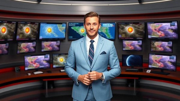 San Antonio weather news broadcast with modern newsroom setup.