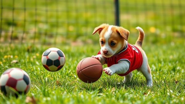 Puppy in red jersey playing at Austin Puppy Bowl event.