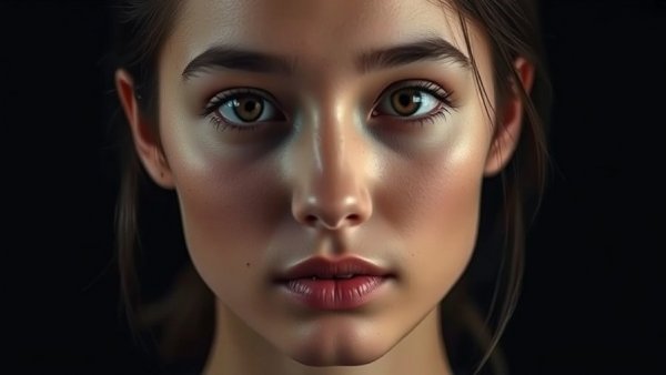 Close-up portrait of a young woman with a neutral expression.