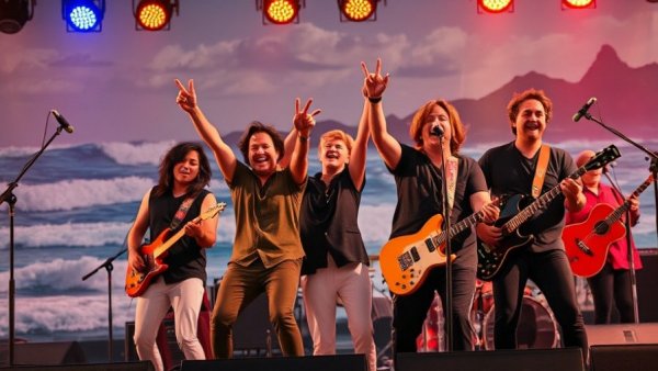 Band performing live in San Antonio with scenic backdrop, live music San Antonio.