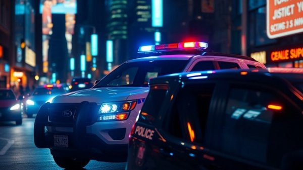 Dallas police SUV at night scene, vibrant lights for dallas news crime