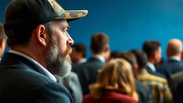 Casual conversation in a crowd, indoor event setting