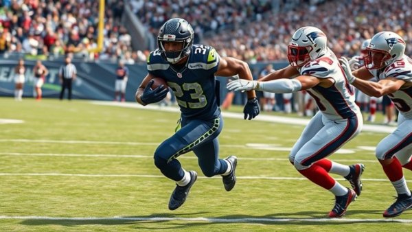 Intense NFL game action with Seattle Seahawks evading defense, Super Bowl rankings 2026.