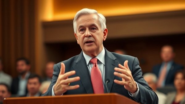 Man at podium discussing Trump emergency tariff powers.