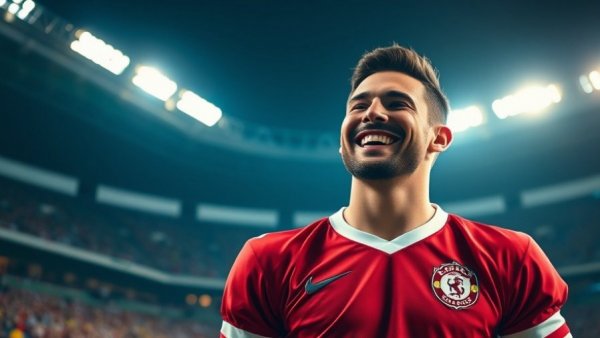 UTSA Super Bowl winner football player smiling in a stadium.