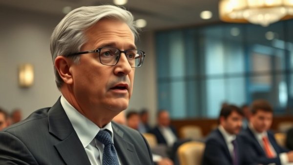 Middle-aged man discussing SNAP fraud at a formal meeting.