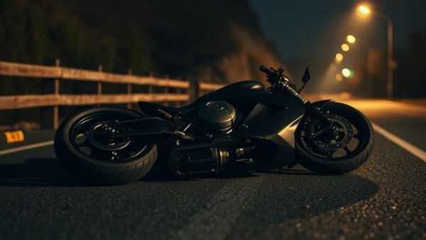 Houston news motorcycle accident scene with overturned bike.