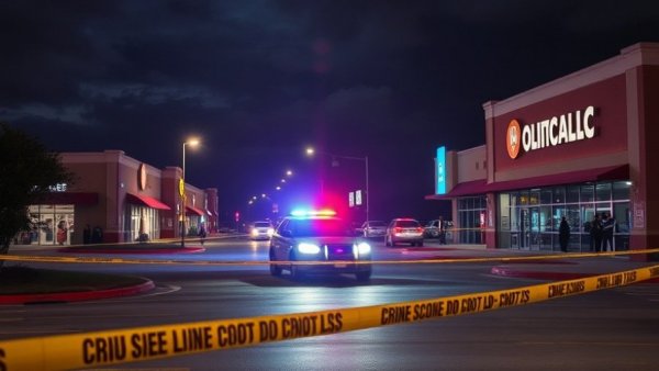 Houston police vehicle at nighttime scene with flashing lights.