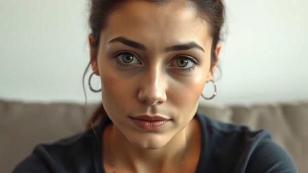 Thoughtful woman with neutral expression, close-up portrait.