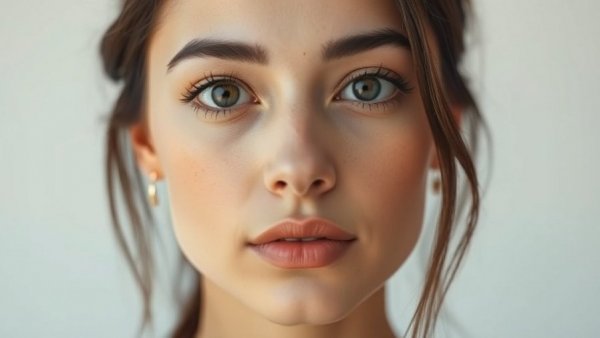 Close-up portrait of a woman in bright lighting.