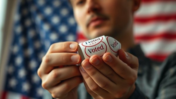 Close-up of hands with 'I Voted' stickers, noncitizen voting in US elections context.