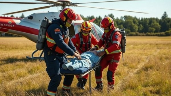 Emergency responders assist patient in rescue helicopter