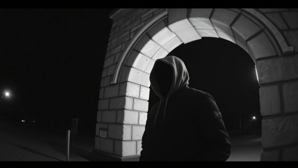 Night vision image of a person under an archway related to Nancy Guthrie disappearance news.