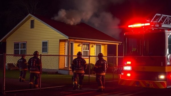 San Antonio firefighters at the scene of a suspicious house fire at night.