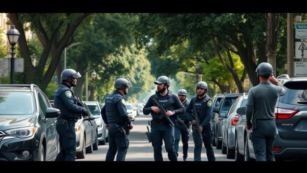Texas law enforcement in tactical gear with bystanders on street.