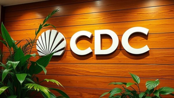 CDC signage highlighting grant cuts, indoor setting with plants.