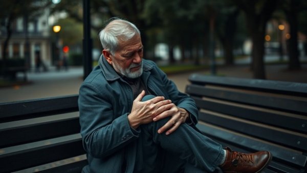 Elderly man experiencing knee pain, relevant to collagen-rich foods for joint health.