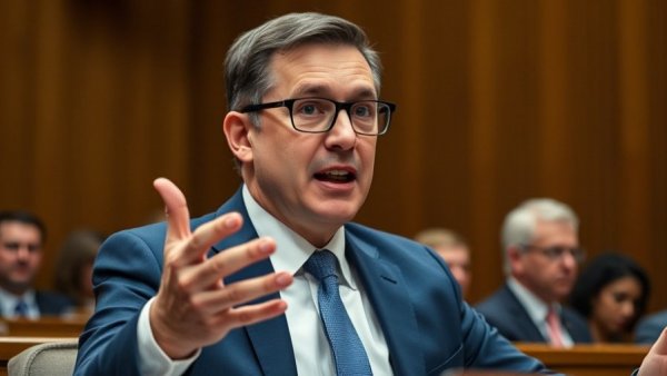 Breaking US news, a politician in a blue suit gestures during a discussion.