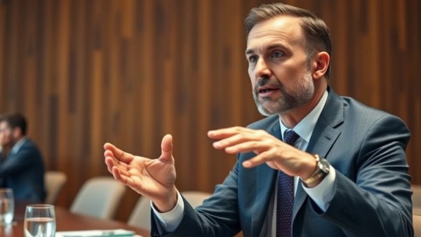 Confident man gesturing during a meeting on immigration enforcement accountability.
