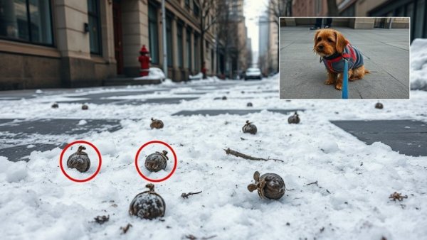 Dog waste in snow raises complaints in New York's winter street.