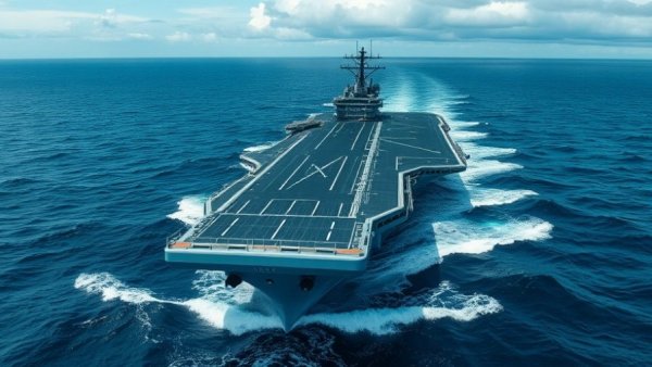 Breaking news: Aircraft carrier sailing in open sea.