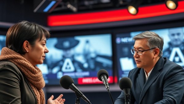 Collage of news figures discussing job market trends in the US, studio backdrop.
