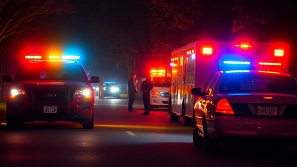 Houston news shooting scene with police and ambulance at night.