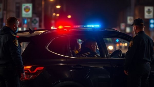 Police investigate damaged SUV at night in Dallas shooting scene.