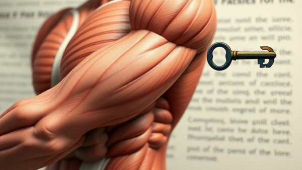 Illustrated key and muscle concept, healthy aging nutrition theme