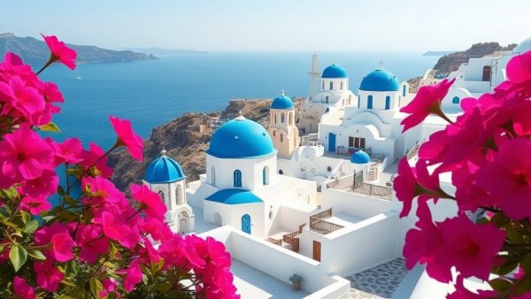 Santorini's blue domes and sea view highlight Greece Start-Up Visa appeal.