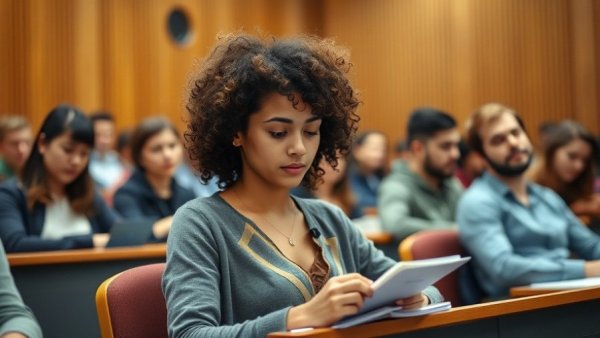 Female student in lecture hall of best colleges for women Mississippi.
