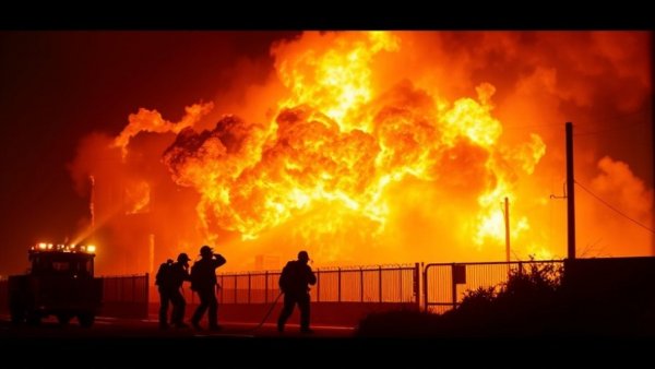 Firefighters battling intense flames during Eaton Fire response.