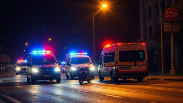 San Antonio motorcycle accident with police and ambulance at night.